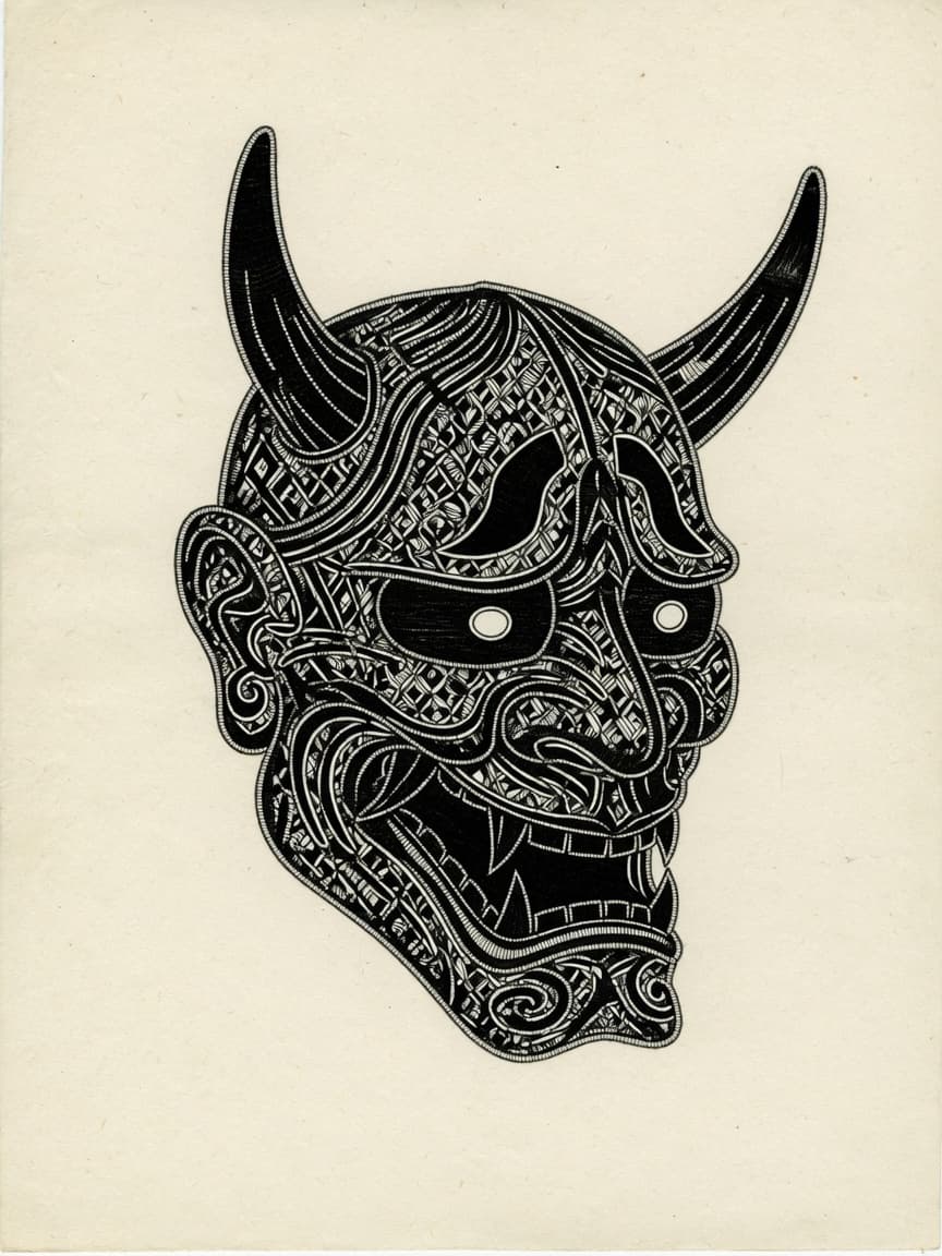 Blackwork Hannya tattoo
