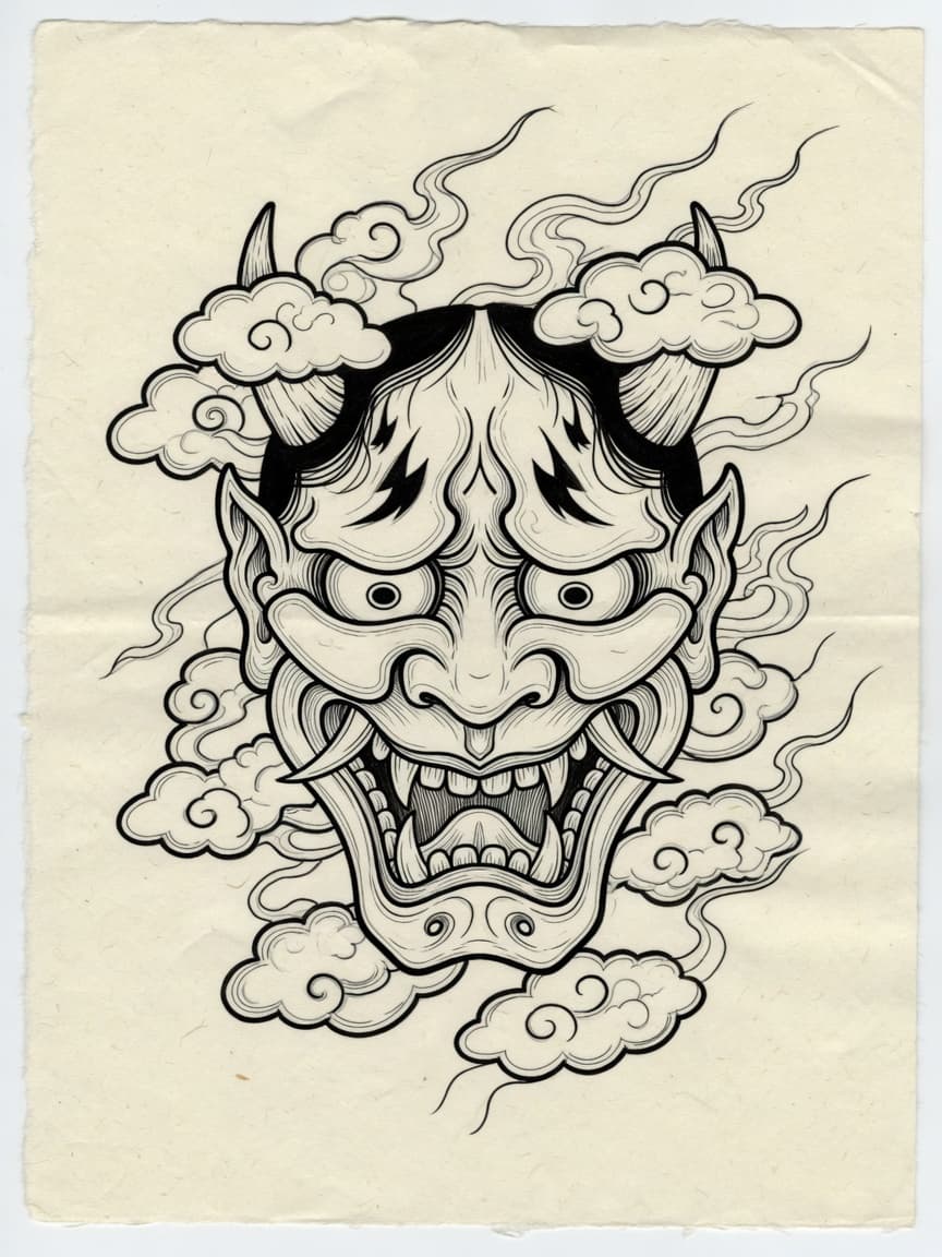 Hannya — Japanese Linework Tattoo Design — Japanese Linework hannya tattoo design