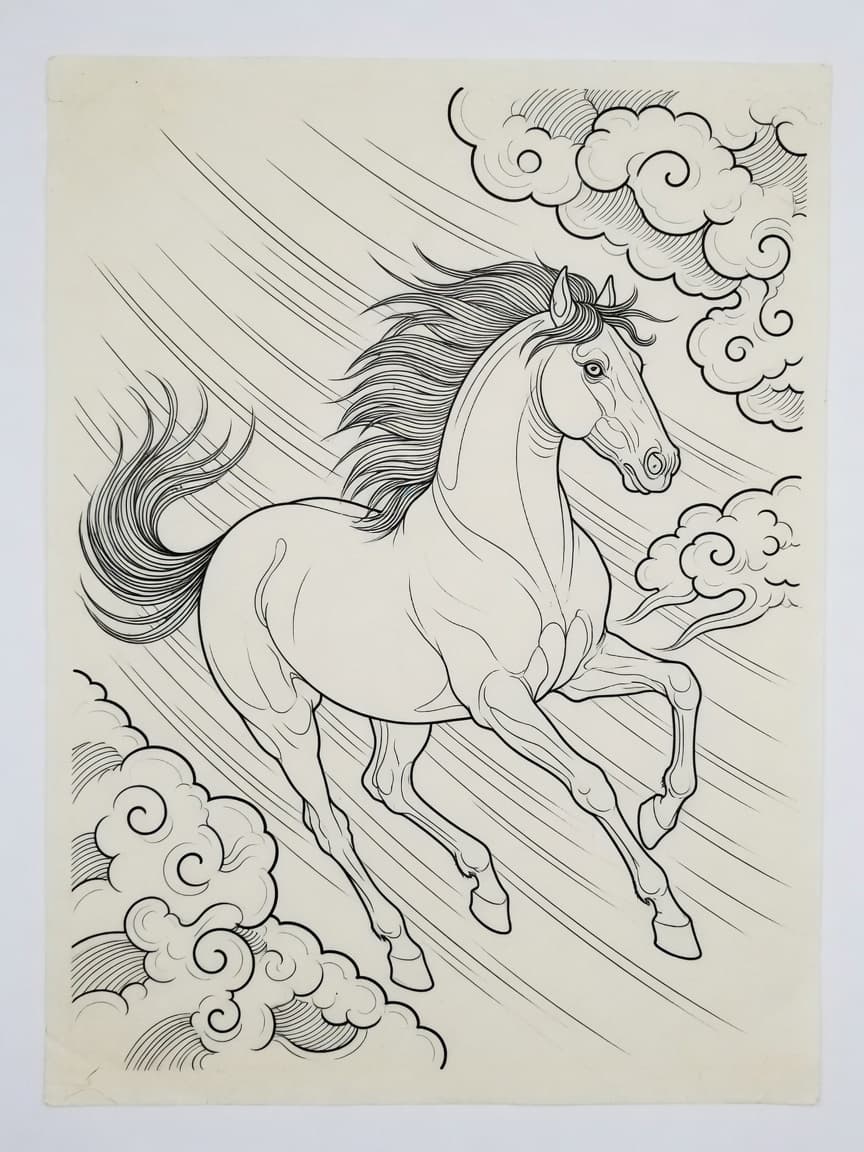 Horse — Japanese Linework Tattoo Design — Japanese Linework horse tattoo design