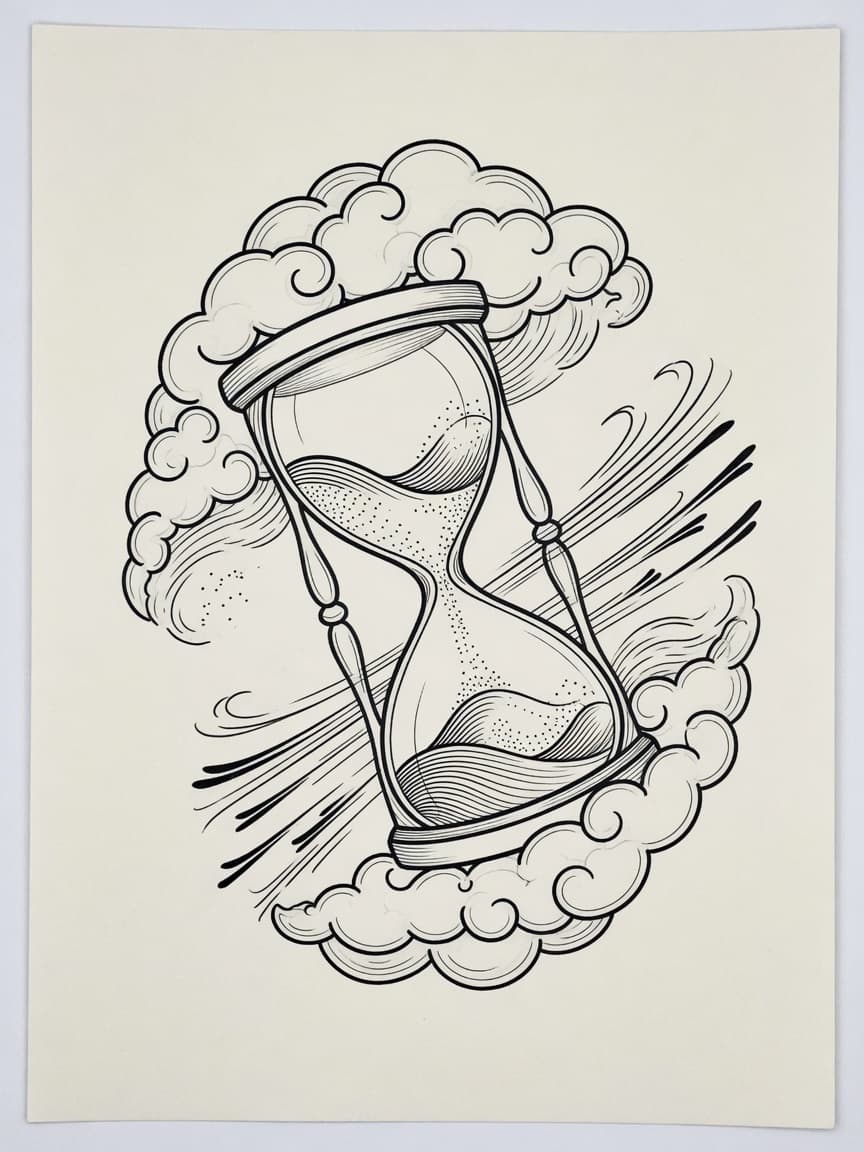 Hourglass — Japanese Linework Tattoo Design — Japanese Linework hourglass tattoo design