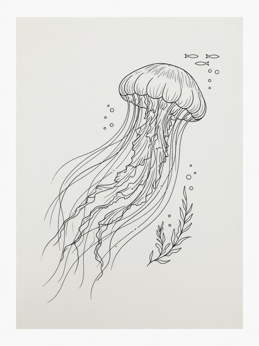 Jellyfish — Fine Line Tattoo Design #2 — Fine Line jellyfish tattoo design