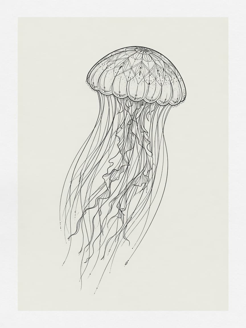 Jellyfish — Fine Line Tattoo Design #4 — Fine Line jellyfish tattoo design