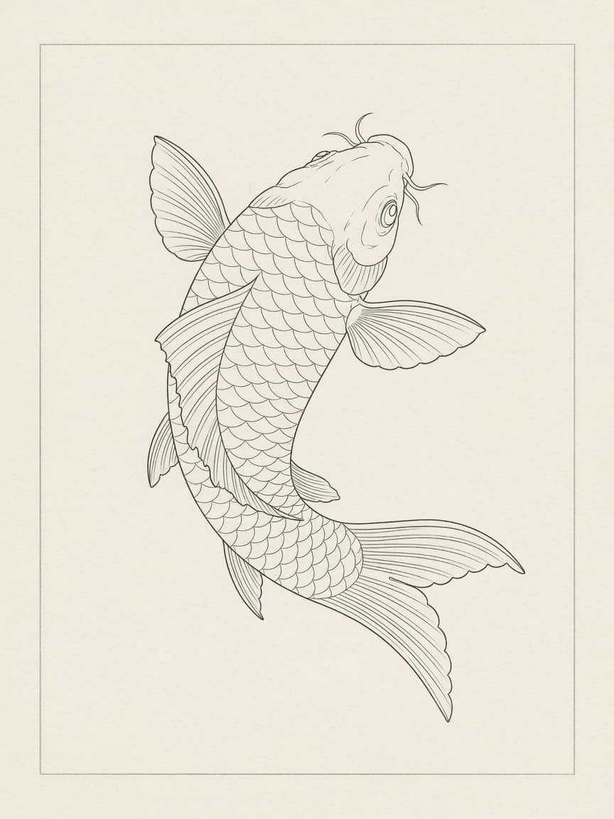 Koi — Fine Line Tattoo Design #2 — Fine Line koi tattoo design