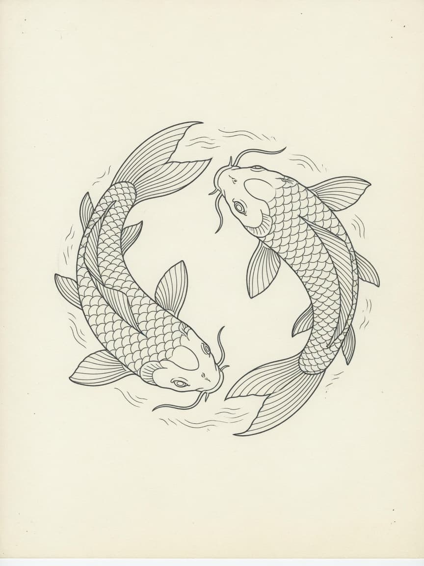 Koi — Fine Line Tattoo Design #3 — Fine Line koi tattoo design