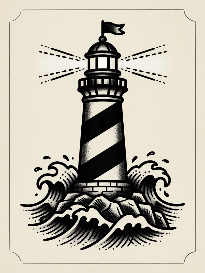 Lighthouse — American Traditional Tattoo Design — American Traditional lighthouse tattoo design