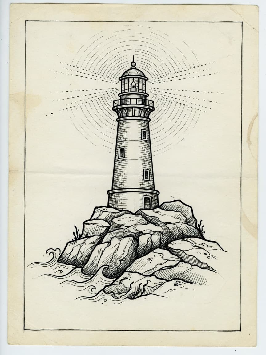 Fine Line Lighthouse tattoo