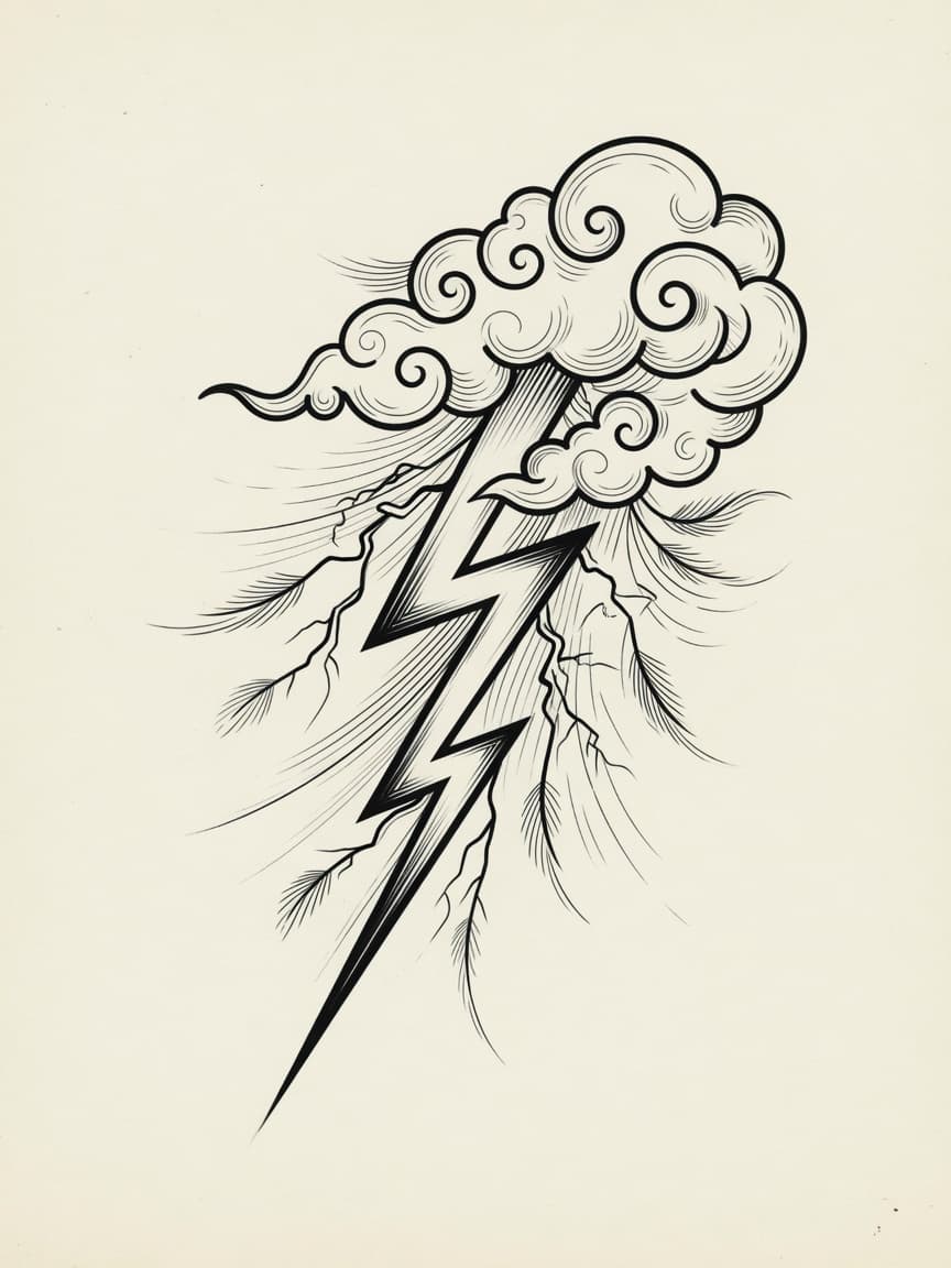 Lightning — Japanese Linework Tattoo Design — Japanese Linework lightning tattoo design