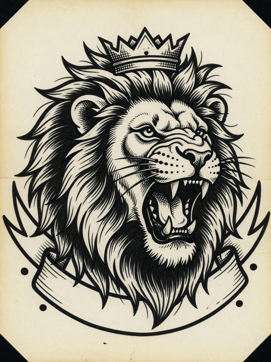 American Traditional Lion tattoo