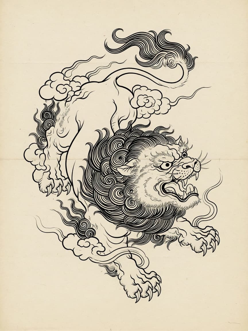 Lion — Japanese Linework Tattoo Design — Japanese Linework lion tattoo design