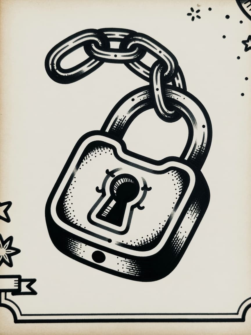 Lock — American Traditional Tattoo Design — American Traditional lock tattoo design