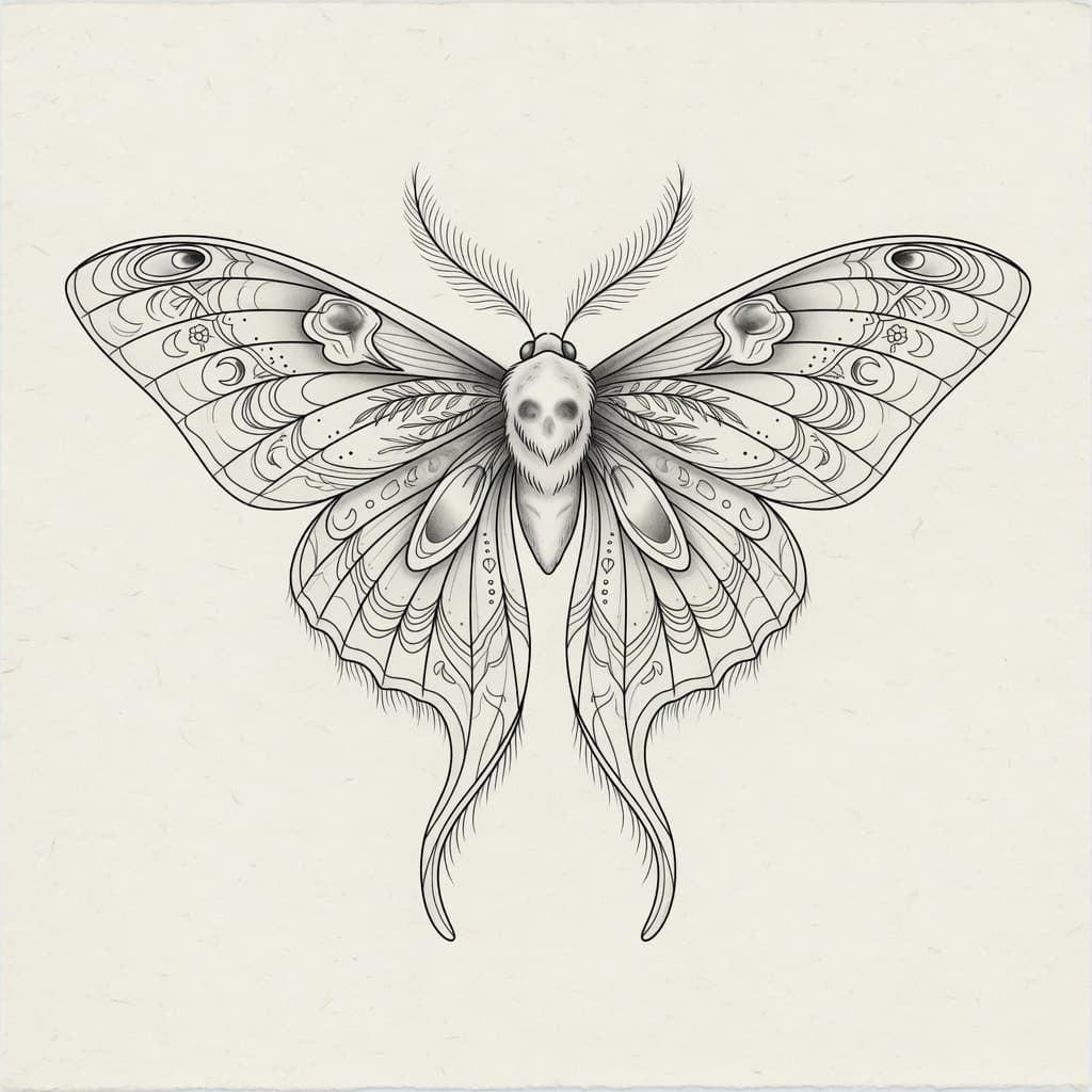 Moth — Fine Line Tattoo — Fine Line moth tattoo design