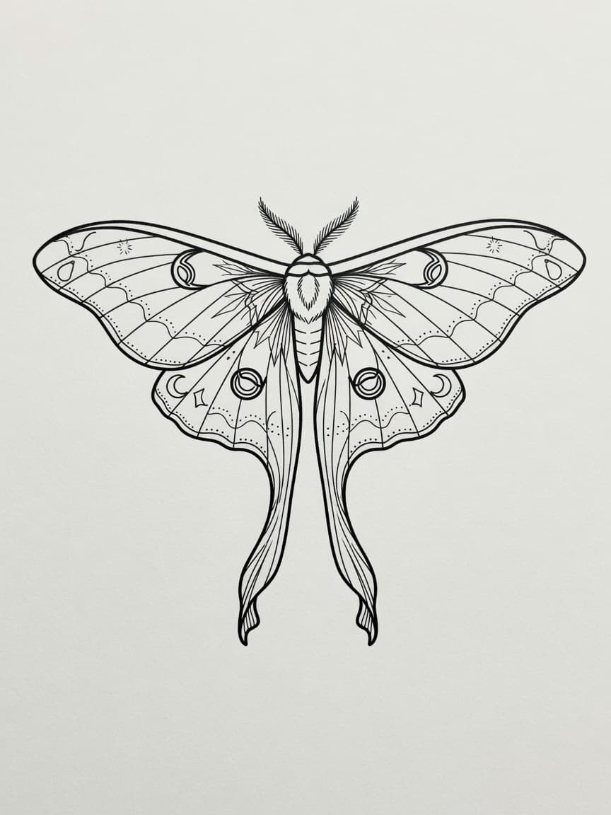 Moth — Fine Line Tattoo Design #2 — Fine Line moth tattoo design