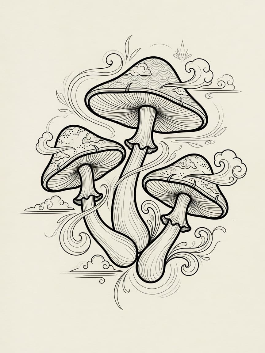Mushroom — Japanese Linework Tattoo Design — Japanese Linework mushroom tattoo design