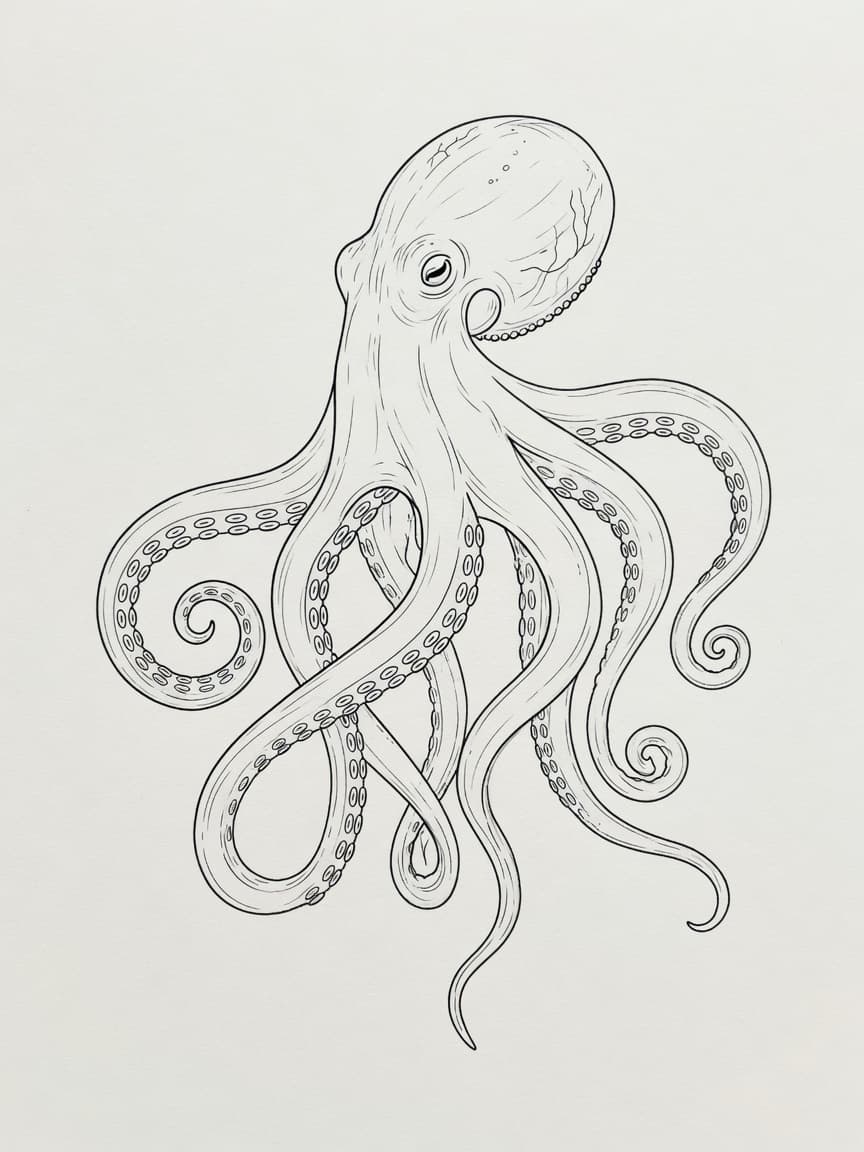 Octopus — Fine Line Tattoo Design #3 — Fine Line octopus tattoo design