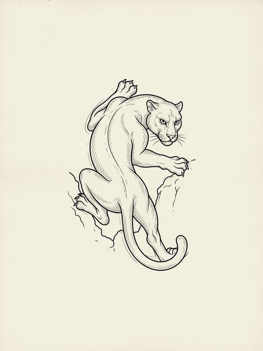 Panther — Fine Line Tattoo Design #4 — Fine Line panther tattoo design