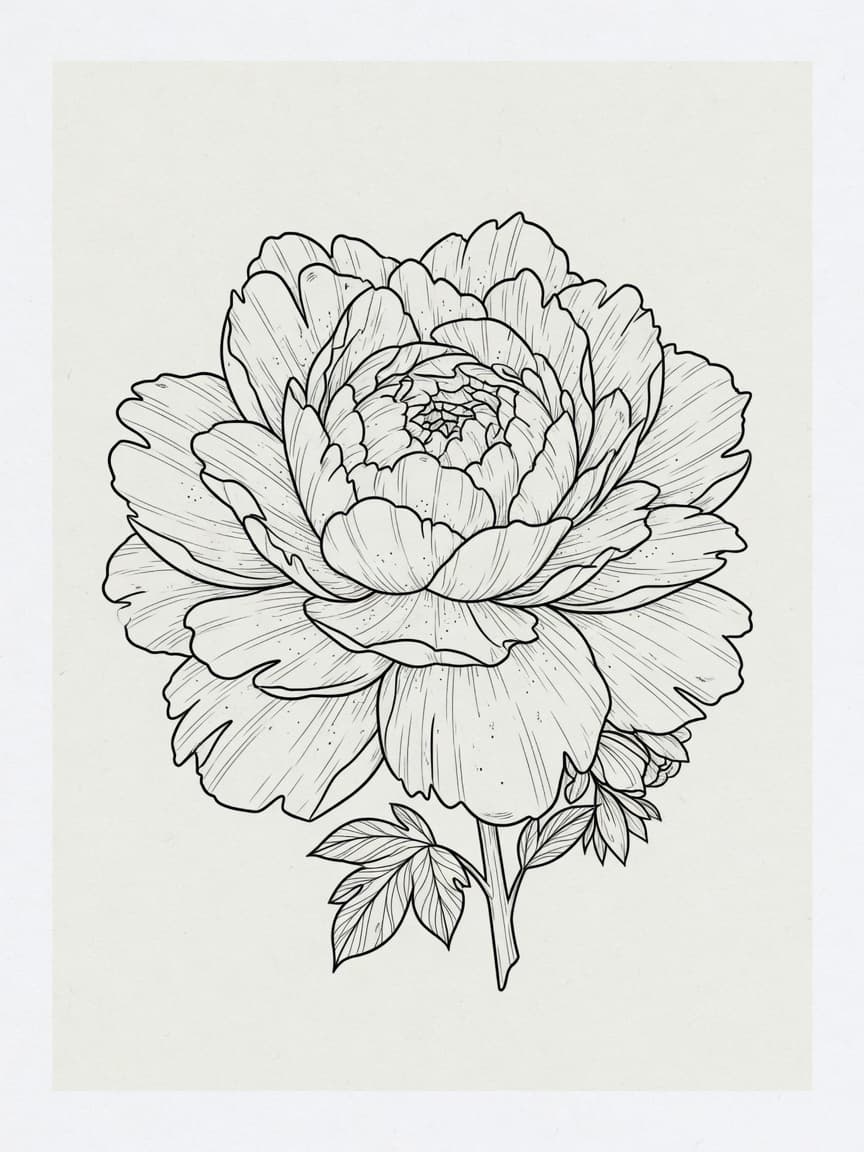 Peony — Fine Line Tattoo Design #2 — Fine Line peony tattoo design