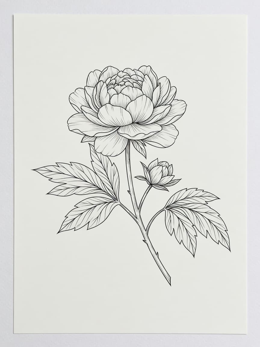 Peony — Fine Line Tattoo Design #3 — Fine Line peony tattoo design