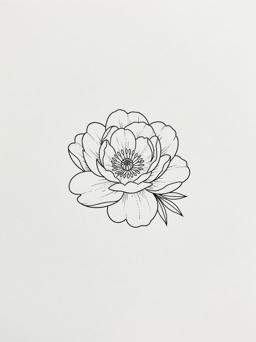 Peony — Fine Line Tattoo Design #4 — Fine Line peony tattoo design