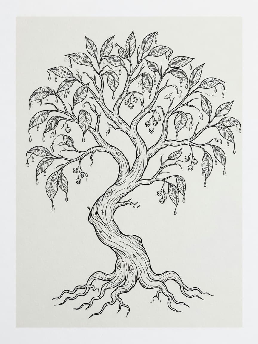 Poison Tree — Fine Line Tattoo Design #2 — Fine Line poison-tree tattoo design