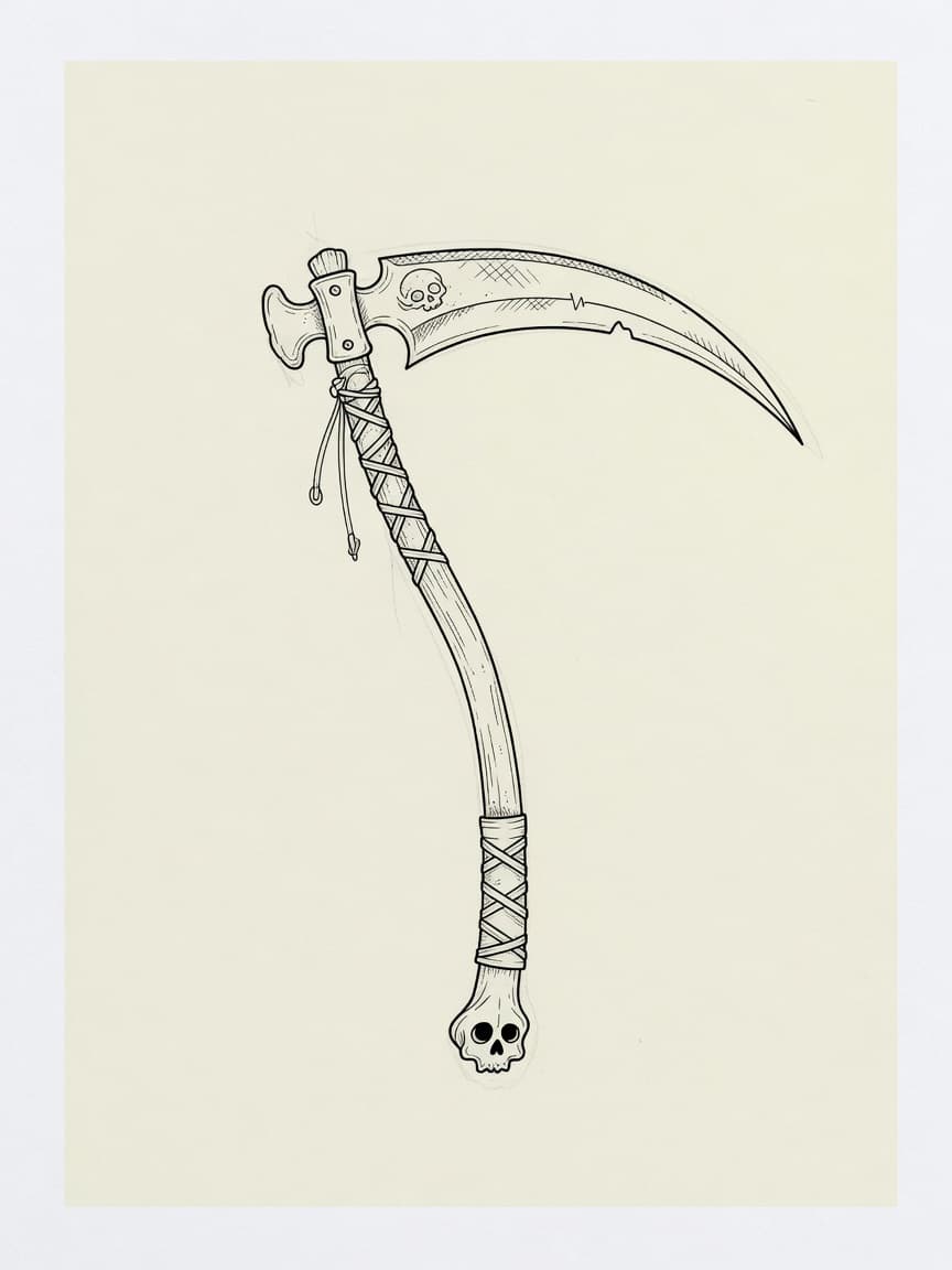 Fine Line Scythe tattoo