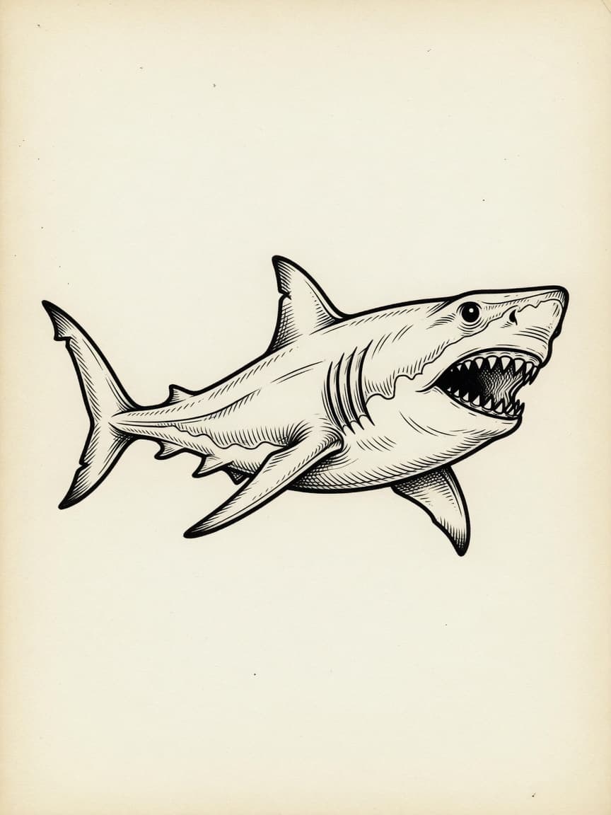 Shark — Fine Line Tattoo Design #2 — Fine Line shark tattoo design