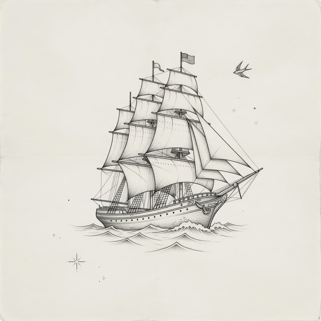 Ship — Fine Line Tattoo — Fine Line tattoo design for the Forearm