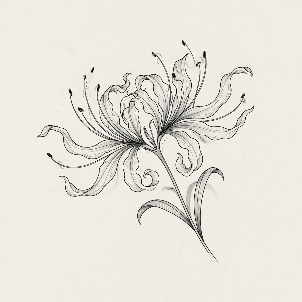 Spider Lily — Fine Line Tattoo — Fine Line spider-lily tattoo design