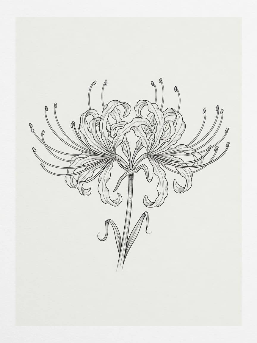 Spider Lily — Fine Line Tattoo Design #2 — Fine Line spider-lily tattoo design