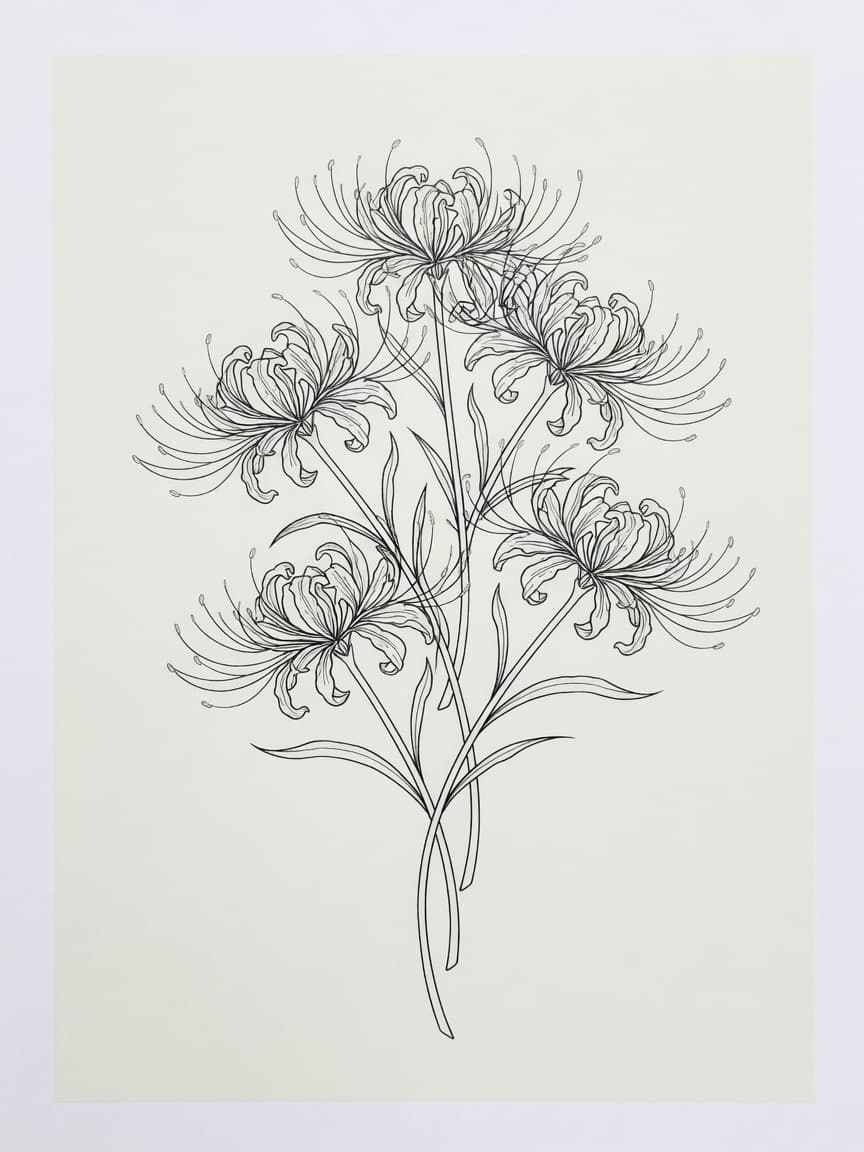 Spider Lily — Fine Line Tattoo Design #3 — Fine Line spider-lily tattoo design
