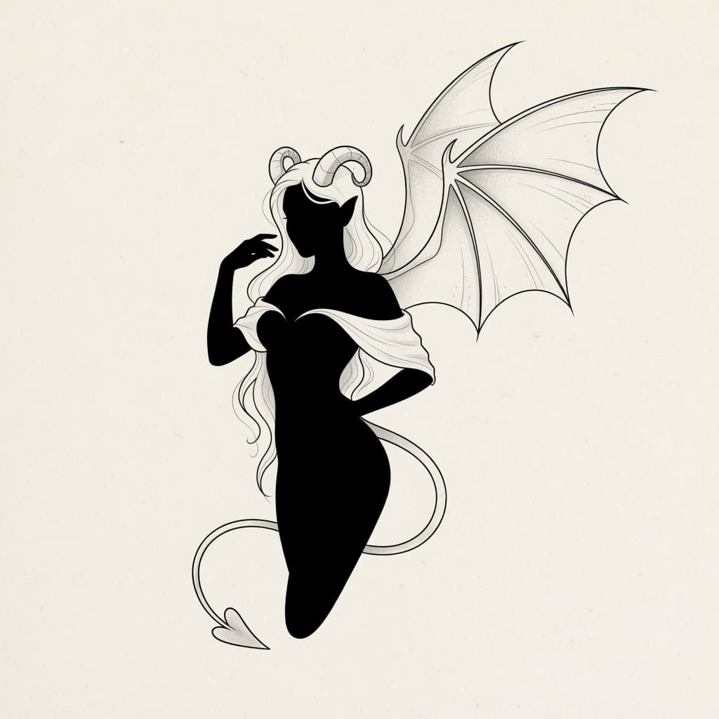 Succubus — Fine Line Tattoo — Fine Line succubus tattoo design