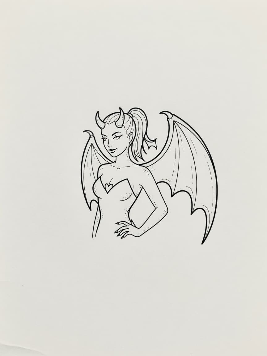 Succubus — Fine Line Tattoo Design #4 — Fine Line succubus tattoo design