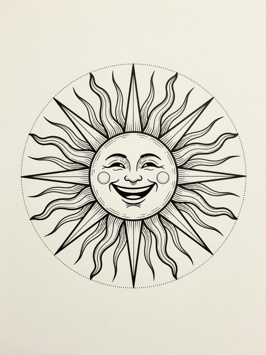 Sun — Fine Line Tattoo Design #4 — Fine Line sun tattoo design