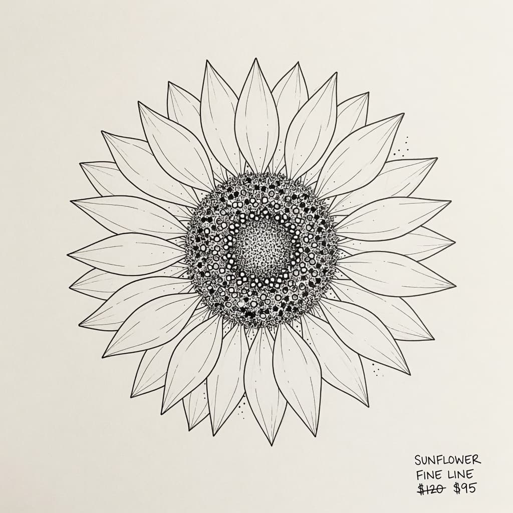 Sunflower — Fine Line Tattoo — Fine Line sunflower tattoo design