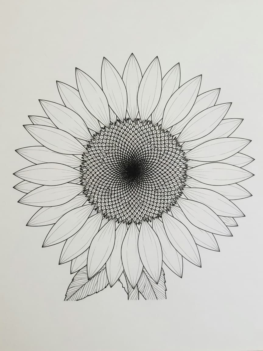 Sunflower — Fine Line Tattoo Design #2 — Fine Line sunflower tattoo design