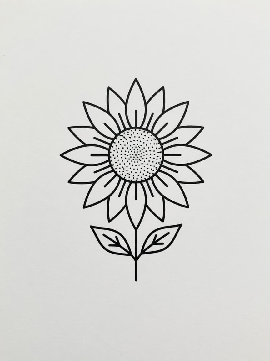 Sunflower — Fine Line Tattoo Design #4 — Fine Line sunflower tattoo design