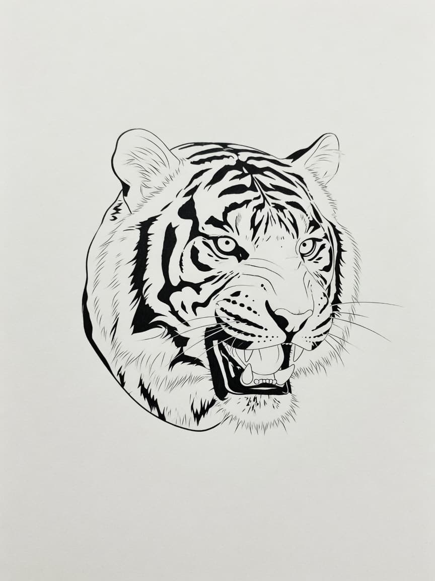 Tiger — Fine Line Tattoo Design #2 — Fine Line tiger tattoo design