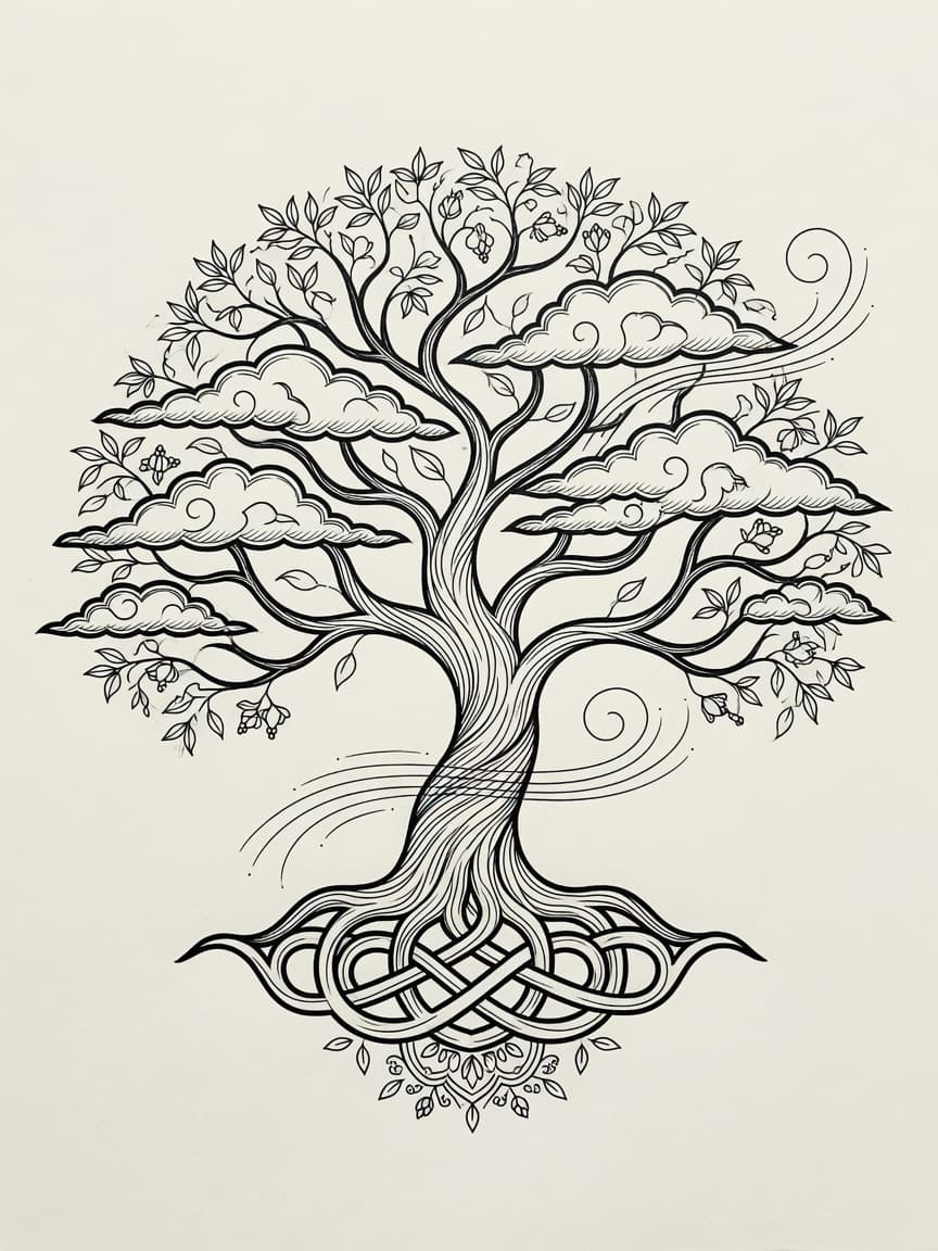 Tree of Life — Japanese Linework Tattoo Design — Japanese Linework tree-of-life tattoo design