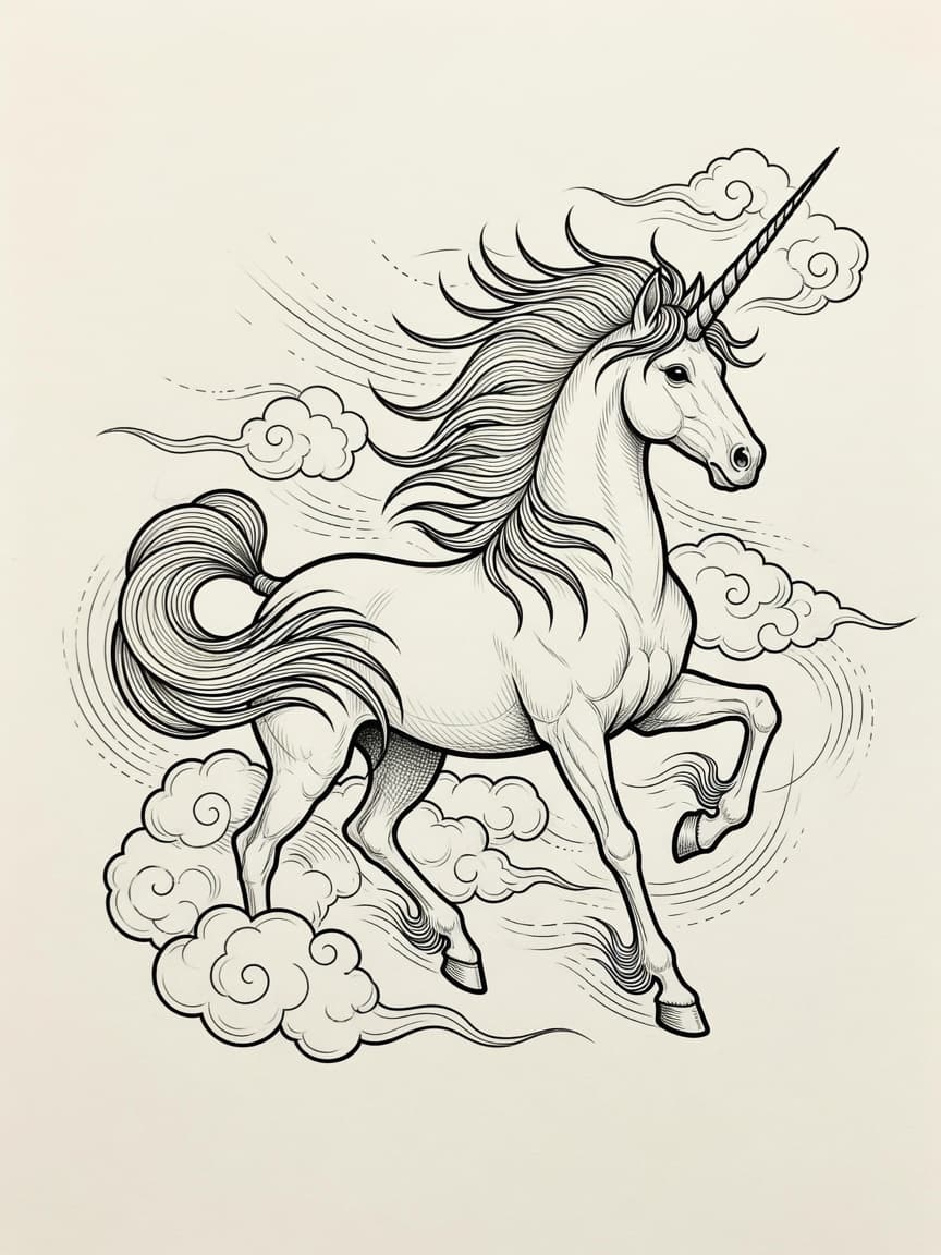 Unicorn — Japanese Linework Tattoo Design — Japanese Linework unicorn tattoo design