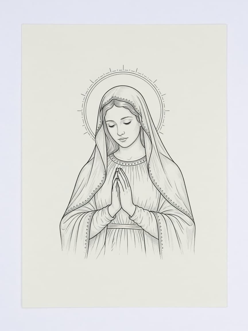 Virgin Mary — Fine Line Tattoo Design #2 — Fine Line virgin-mary tattoo design