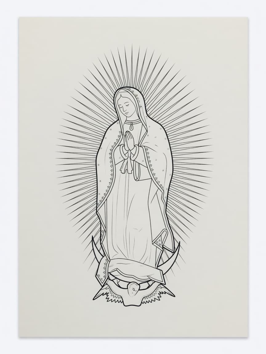Virgin Mary — Fine Line Tattoo Design #3 — Fine Line virgin-mary tattoo design