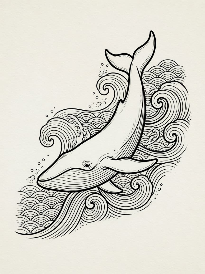 Whale — Japanese Linework Tattoo Design — Japanese Linework whale tattoo design
