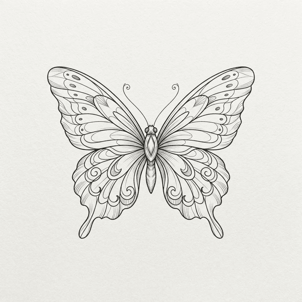 Fine Line Butterfly — Fine Line butterfly tattoo design