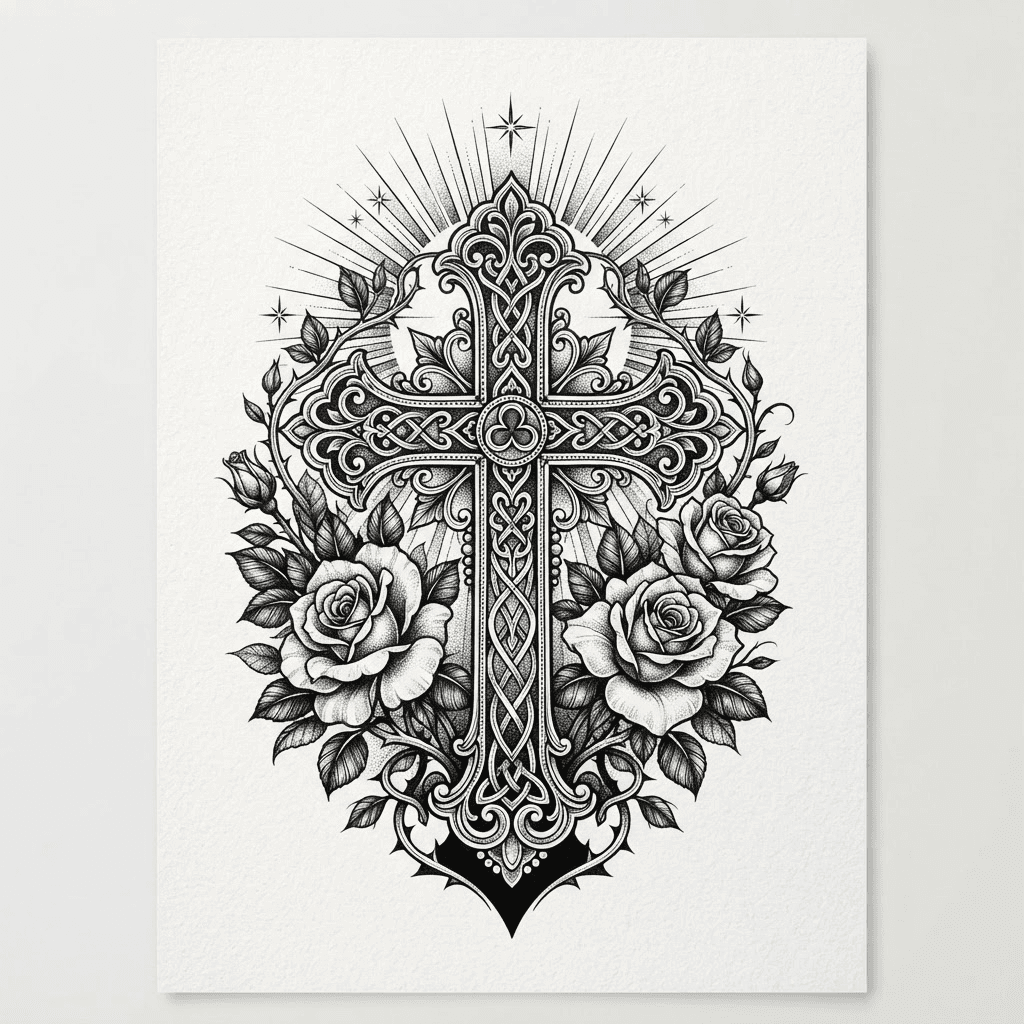 Ornate Cross — Blackwork cross tattoo design