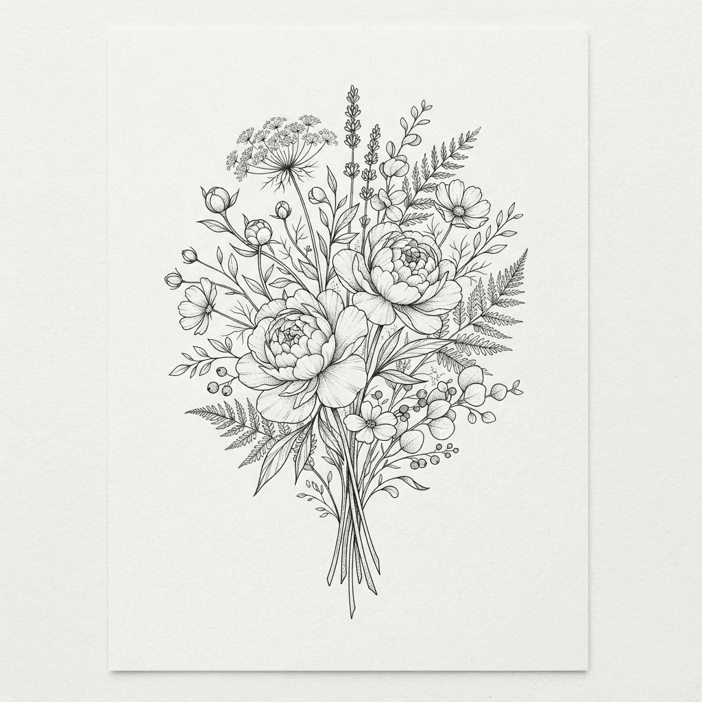 Wildflower Bouquet — Fine Line tattoo design for the Forearm