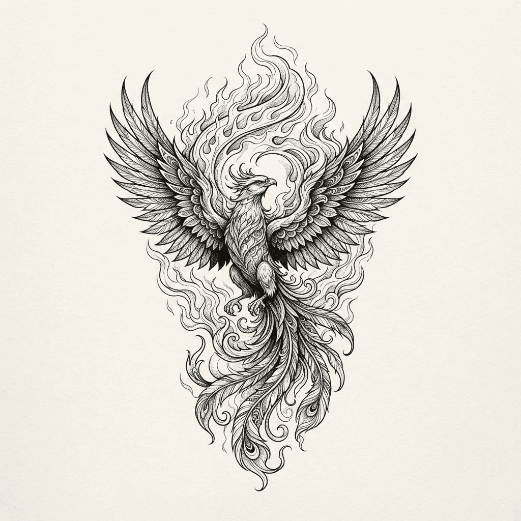 Rising Phoenix — Blackwork phoenix tattoo design