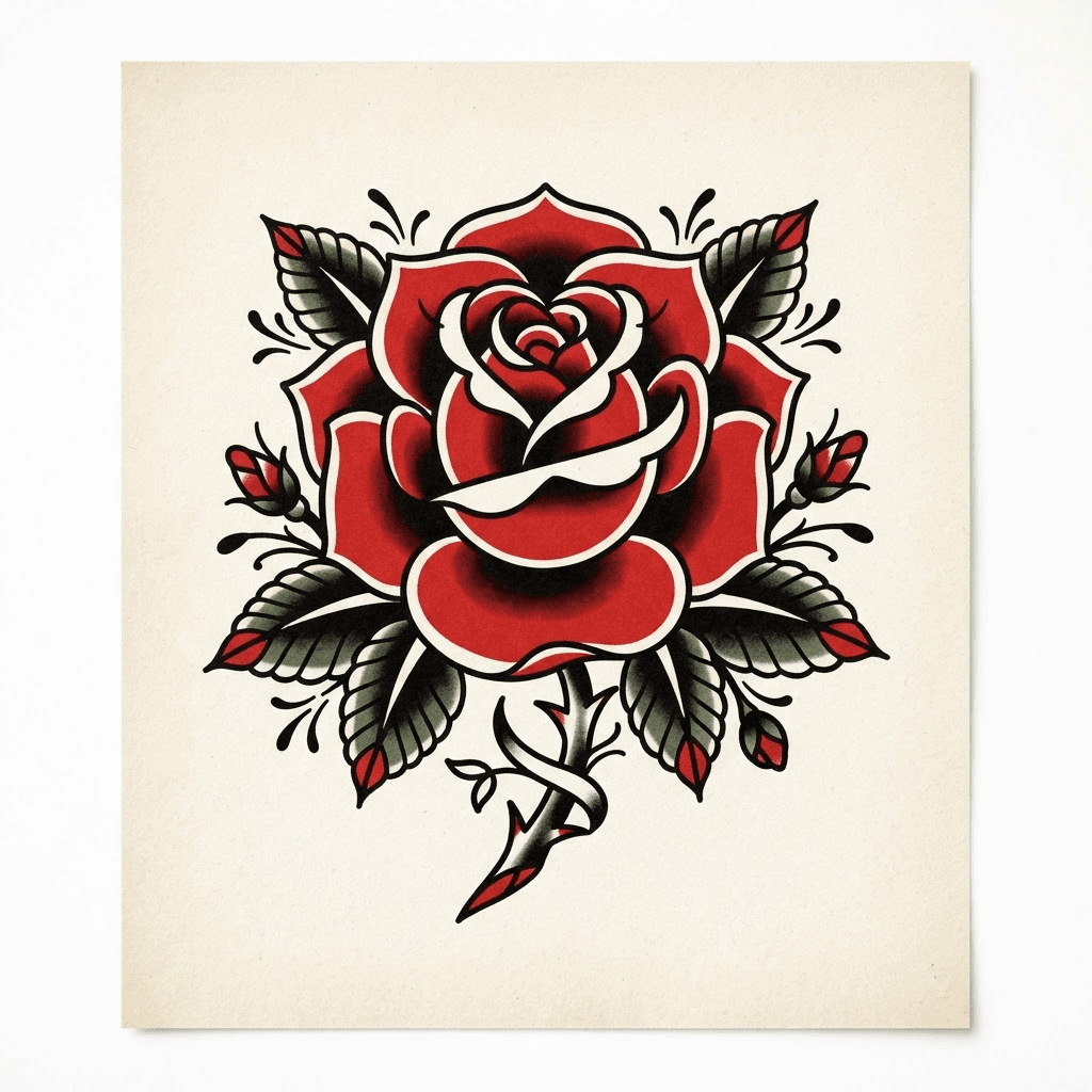 Traditional Rose — American Traditional tattoo design for the Shoulder