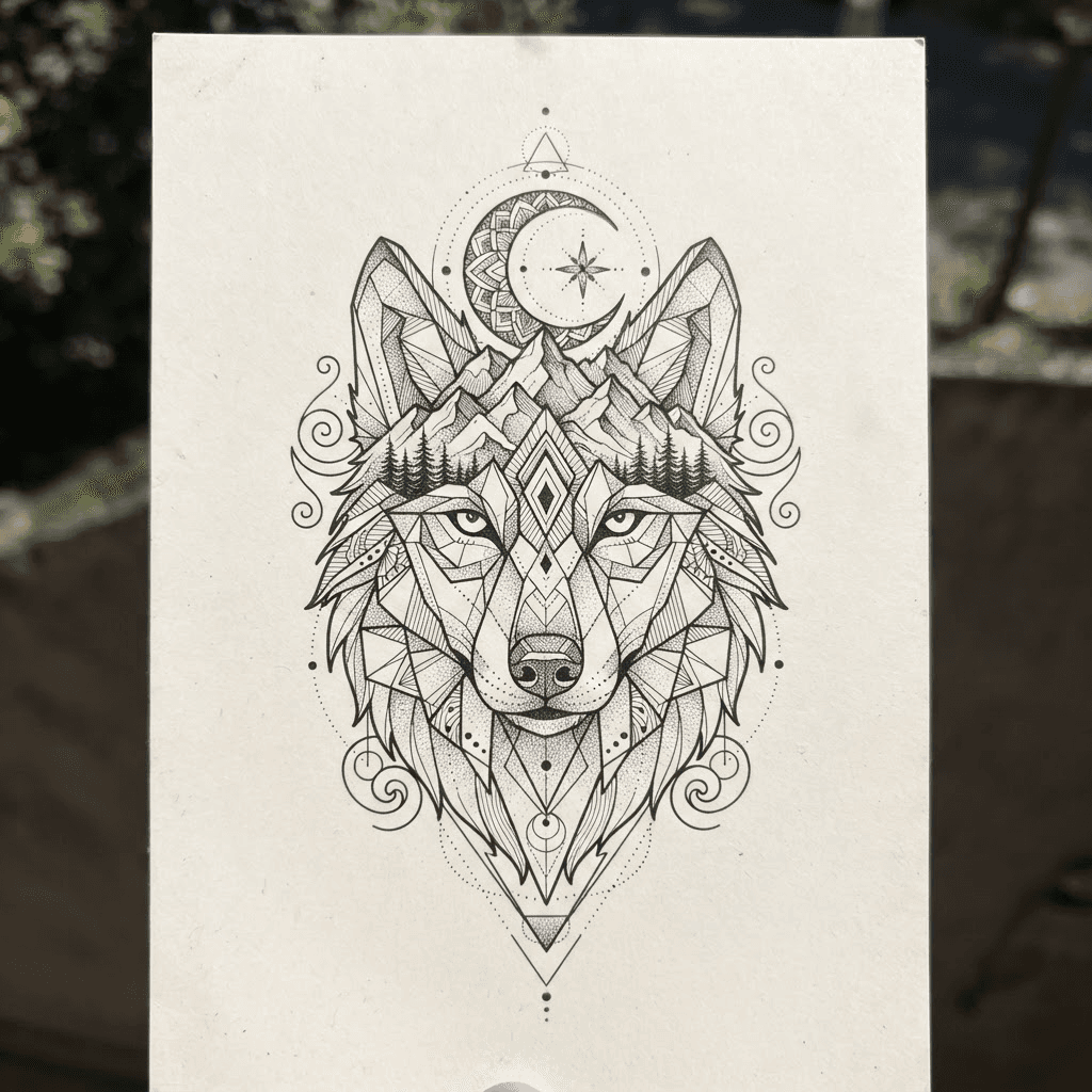 Geometric Wolf — Blackwork wolf tattoo design