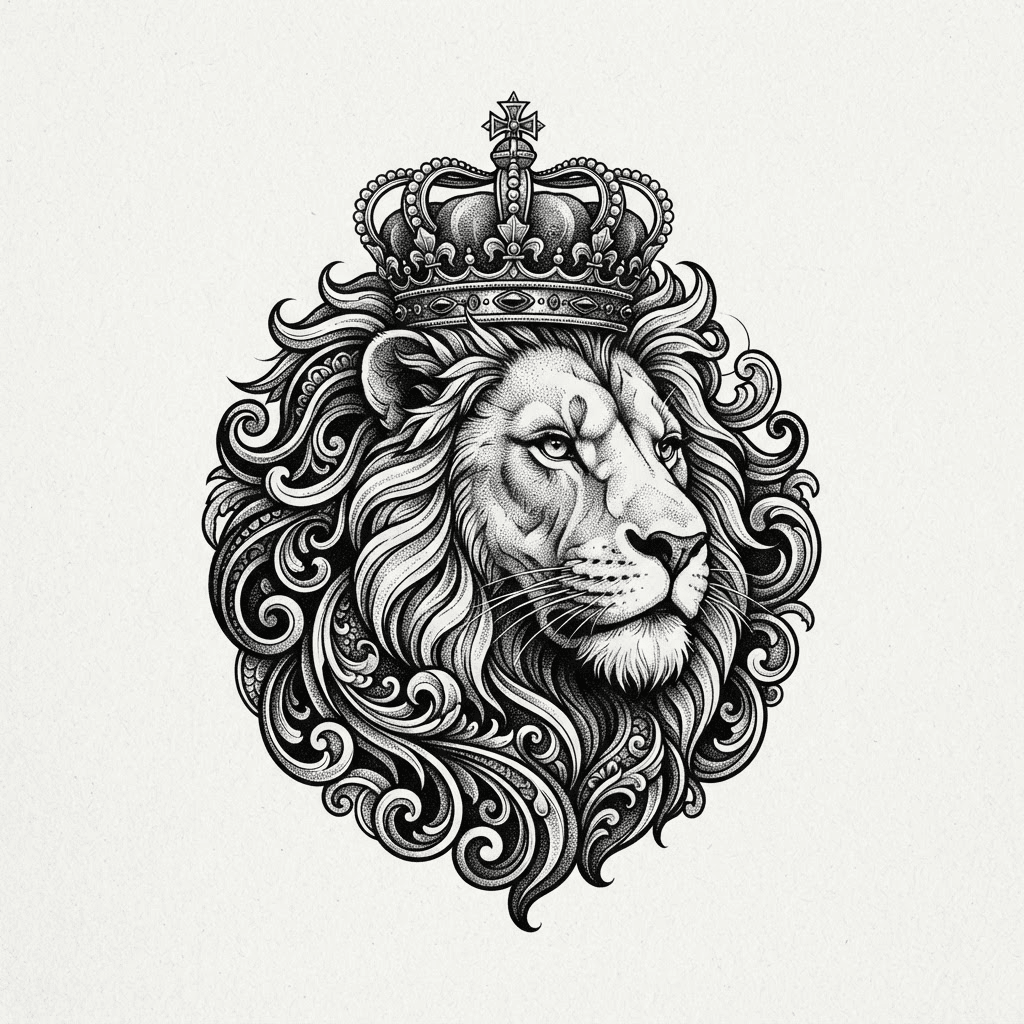 Crowned Lion — Blackwork wolf tattoo design