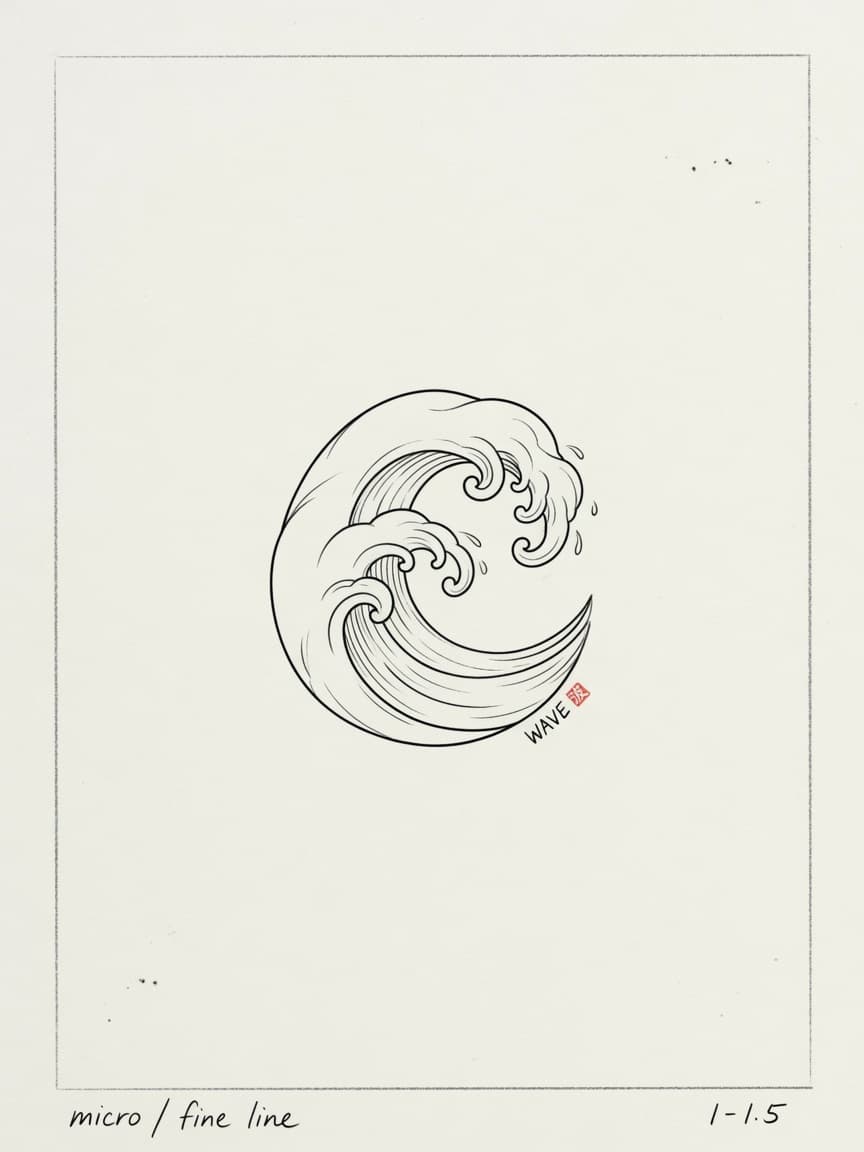 Wave — Fine Line Micro Tattoo — Fine Line wave tattoo design