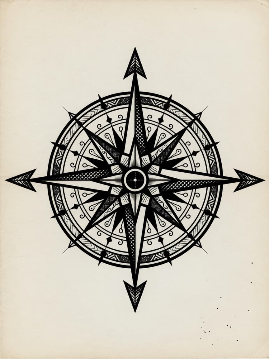 Blackwork Compass tattoo